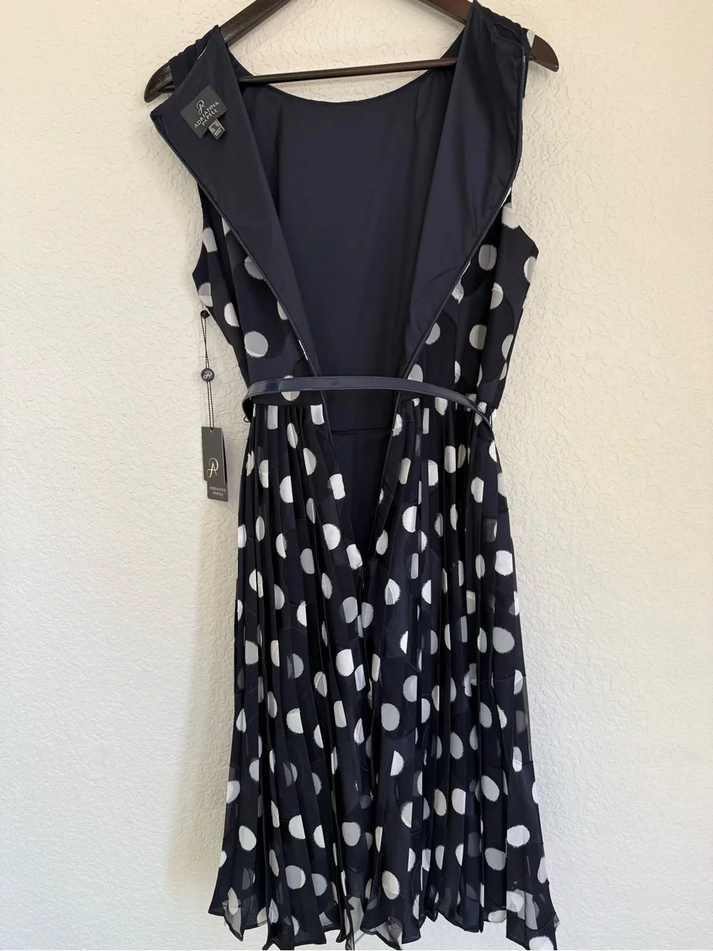 Adrianna Papell Polka Dot Burnout Dress | Pleated Fit & Flare | NWT | Size 12 - Picture 10 of 11